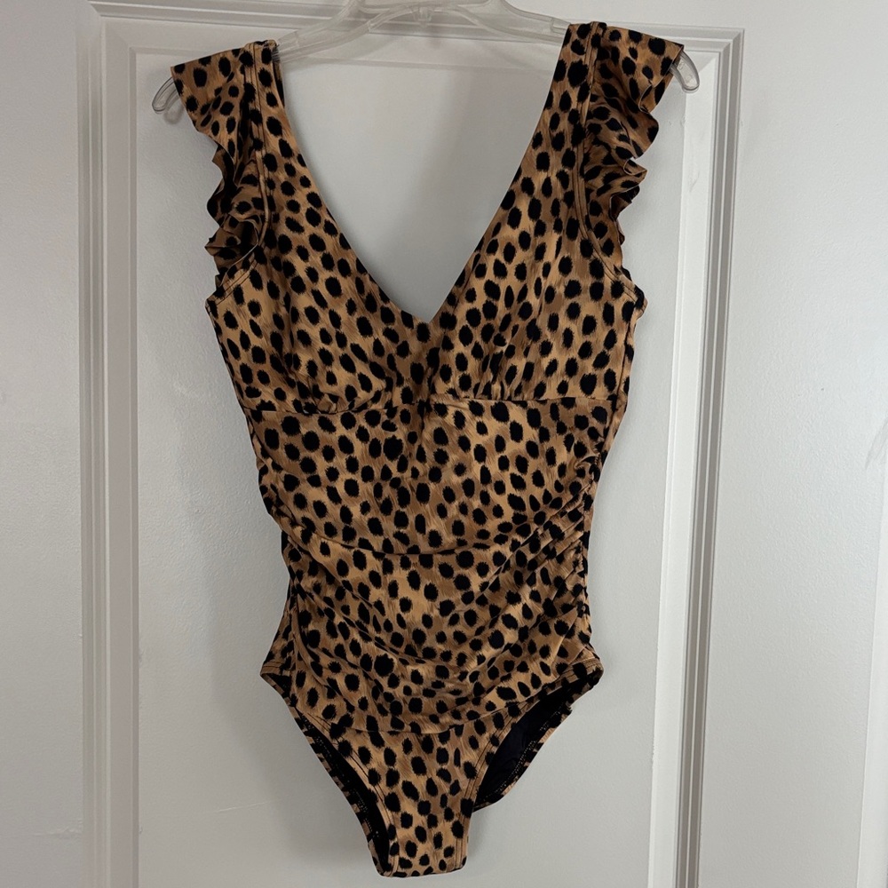 NWOT DKNY Leopard Print One-Piece Swimsuit - Tan/Black